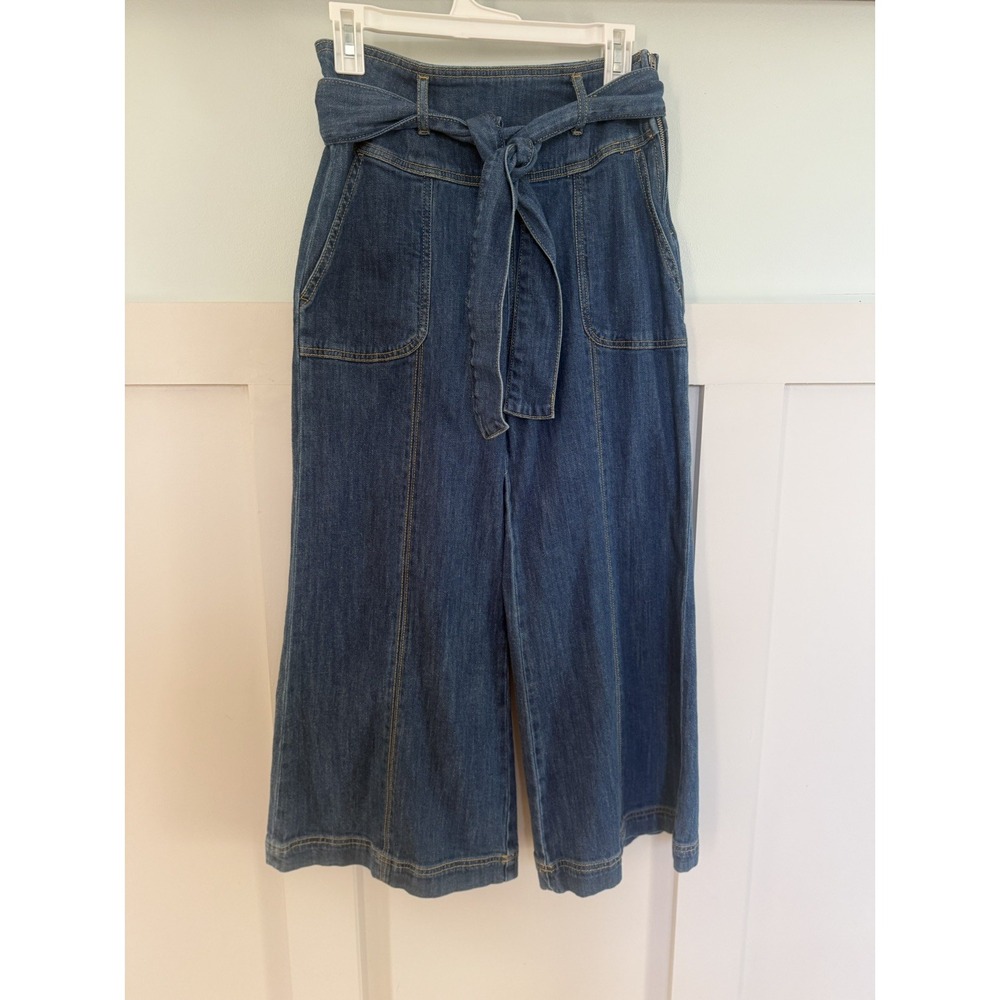 Anthropologie Pilcro Womens Size 27 Denim Wide Leg Crop Jeans Belted Side Zip